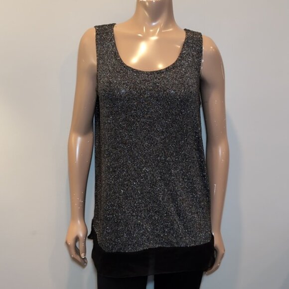 NORTHERN REFLECTIONS Metallic Knit Sleeveless Top Grey Black Size XL - Picture 2 of 11